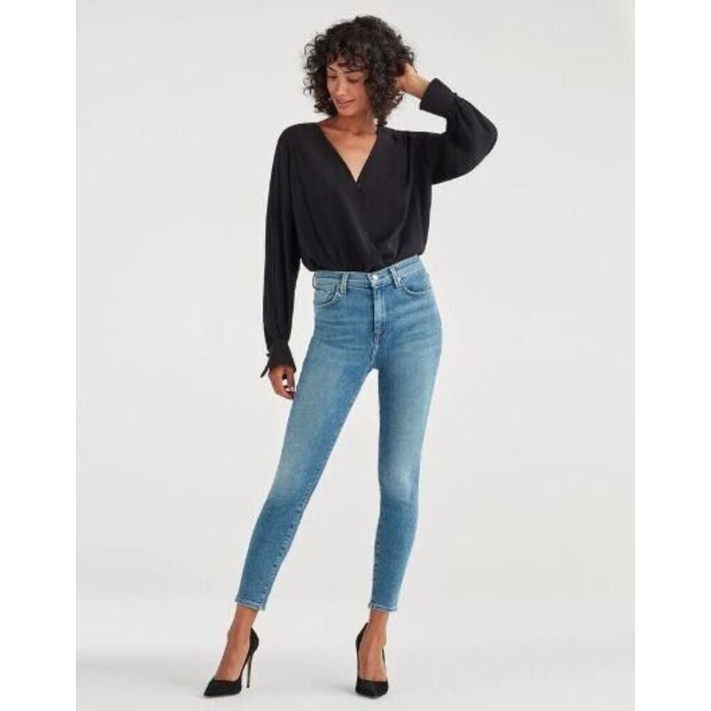 7 For All Mankind Luxe Vintage High Waist‎ Ankle Skinny in Beau Blue 23 $215